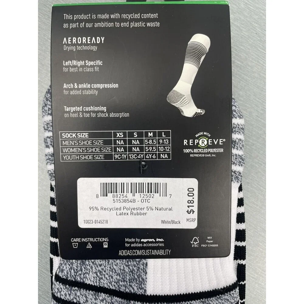 adidas Team Speed Soccer Socks White/Black Small 13C-4Y
